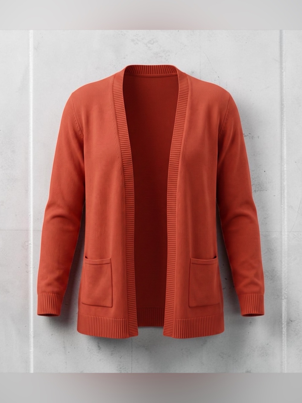 TALBOTS Burnt Orange 100% Cotton Open-Front Pocket Sweater Cardigan, Medium